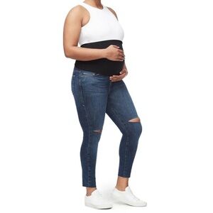 Good American Home Stretch Ankle Crop Distressed Maternity Jeans Size 6/28